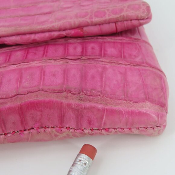 Jamah Barbi Pink Crocodile Leather Suede Lining Chain Strap Wristlet Handbag Bag - Picture 16 of 16